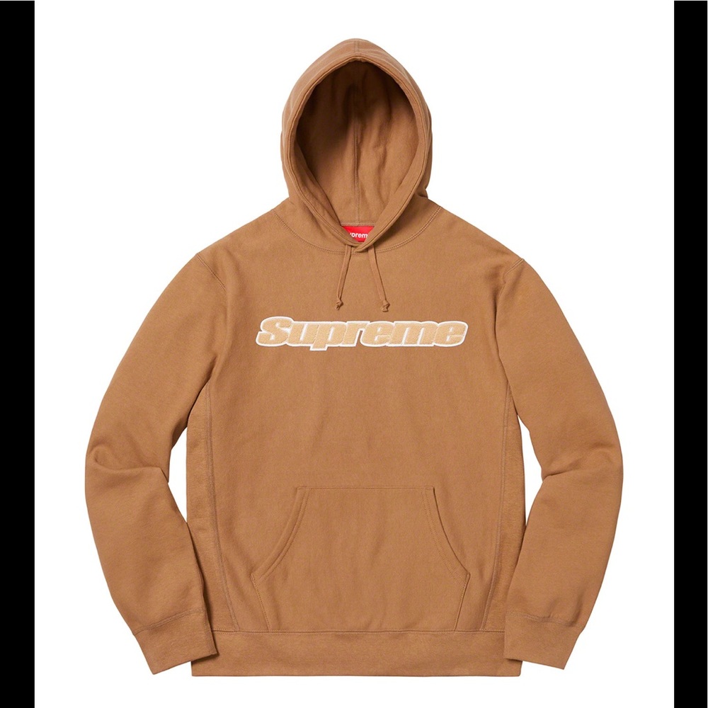 Supreme L/S Chenille hooded sweatshirt ,brown ,XL